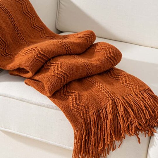 BATTILO HOME; BATTILO HOME Caramel Throw Blanket for Couch, Orange Red Throw Blanket for Bed, Fall Decor Rust Red Fall Throw Blanket, 50"x60"; Category:Blankets & Throws; Image:1